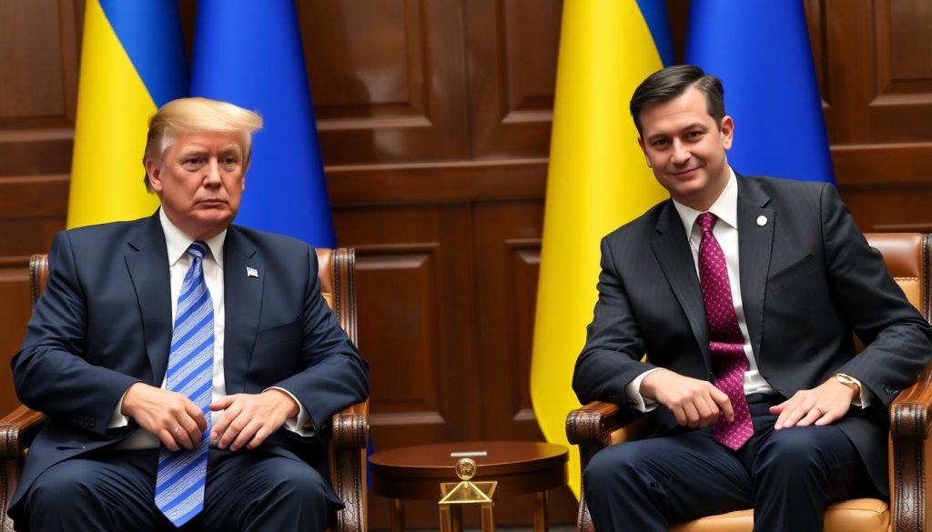 Donald Trump and Ukrainian President Volodymyr Zelensky at a meeting