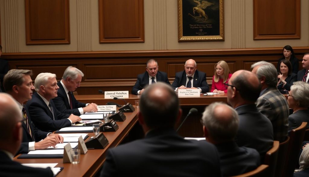 Panel of legal experts testifying before Congress about presidential corruption